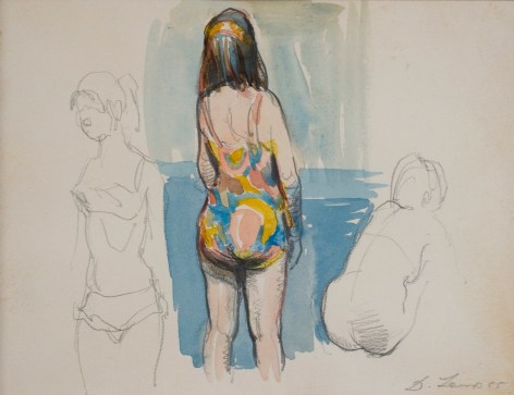 david levine, Untitled (Study for ''Bathers''), 1965, watercolor on paper, 5 3/4 x 8 3/8 inches