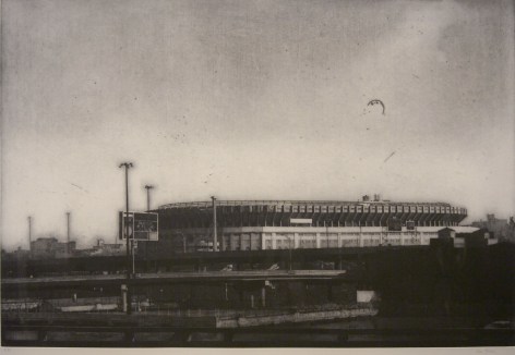 cesar galicia, Yankee Stadium, 1996, etching and aquatint on paper, 24 3/16 x 35 3/4 inches