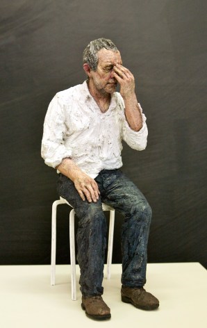 Sean Henry, Untitled (Man on a stool) (SOLD), 2010, bronze, oil paint, Height: 14 inches, Edition 3/9