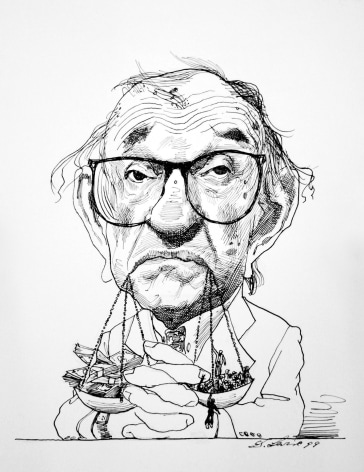 David Levine, Greenspan (SOLD), 1999, ink on paper, 14 x 11 inches