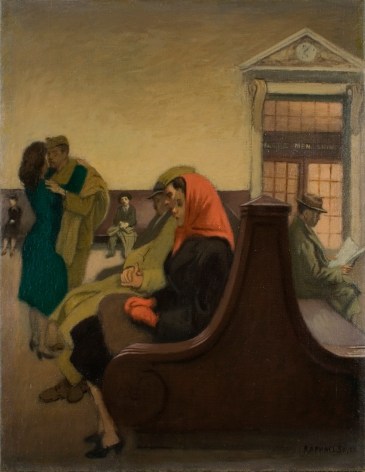Raphael Soyer, Waiting at the Station, c. 1941, oil on canvas, 18 x 14 inches