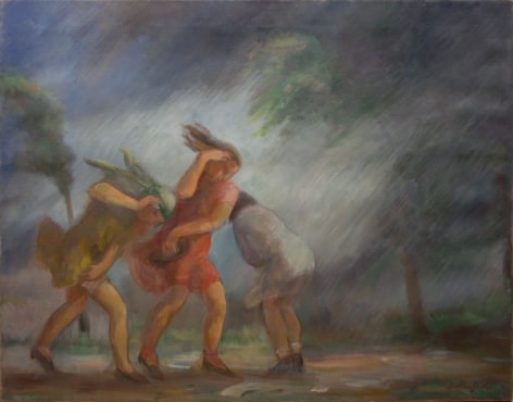 Bernard Karfiol, Untitled (Three Women in Downpour), nd, oil on canvas, 24 x 30 inches