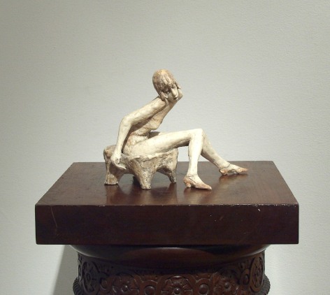 Laura Ziegler, Young Girl Turning (On a Stool), 1999, polychrome bonded marble, 6 x 8 1/2 x 5 3/8 inches