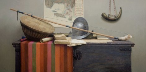 guillermo munoz vera, Colonial Still Life in Araucania, 2010, oil on canvas on panel, 39 3/8 x 78 3/4 inches