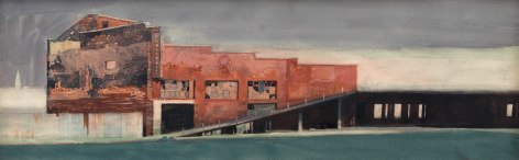 david levine, Storm Lifting Over Coney, 1987, watercolor on paper, 7 1/2 x 23 1/4 inches