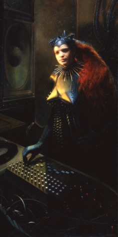 Steven Assael, Mixing the Mix, 2002, oil on canvas, 84 1/8 x 42 1/4 inches