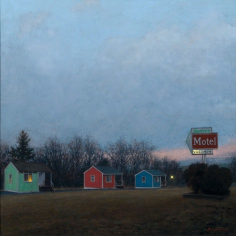 Linden Frederick, Sunset Motel (SOLD), 2007, oil on panel, 12 1/4 x 12 1/4 inches
