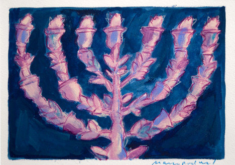 mark podwal, Seven Branch Menorah, 2007, Acrylic, gouache, and colored pencil on paper, 12 x 14 inches