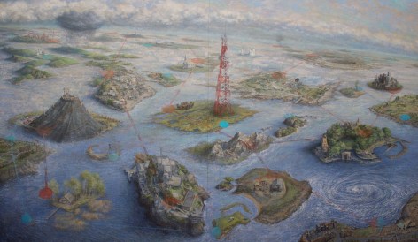 michele fenniak, Islands, 2013, oil on panel, 48 x 84 inches