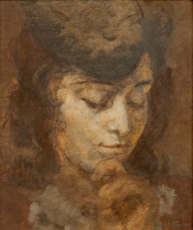 Isabel Bishop, Girl Reading, 1935, oil on masonite, 9 1/2 x 8 inches