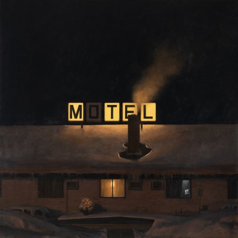 Linden Frederick, Traveling Salesmen, 2020, oil on linen, 55 x 55 inches