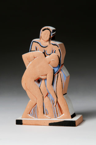 John Storrs, Woman and Soldier, 1940-51, terracotta with applied paint, 7 1/4 x 4 7/8 x 1 7/8 inches