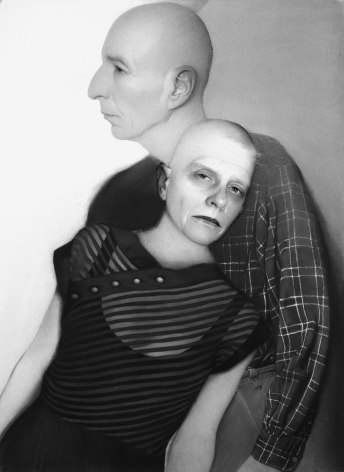 Susan Hauptman, Self-Portrait (with Leonard), 2006, charcoal on paper, 54 x 40 inches