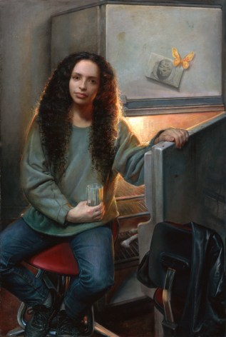 Steven Assael, June Holding Glass, 2007, oil on canvas, 62 x 41 inches