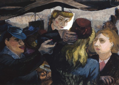 Henry Koerner, Hat Shoppers, 1945, oil on paper, 11 1/2 x 16 1/2 inches