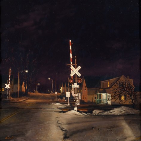 Linden Frederick, Crossing (SOLD), 2008, oil on panel, 12 1/4 x 12 1/4 inches