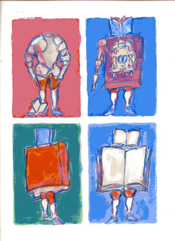 mark podwal, Four Children (SOLD), 2011, acrylic, gouache and colored pencil on paper, 16 x 12 inches