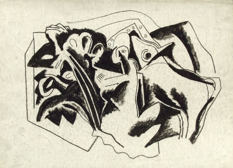 Bela K&aacute;d&aacute;r, Untitled (abstract with calf), n.d., charcoal on paper, 9 7/8 x 13 7/8 inches