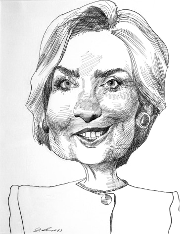 David Levine, Hillary Clinton (SOLD), 1993, ink on paper, 13 3/4 x 11 inches