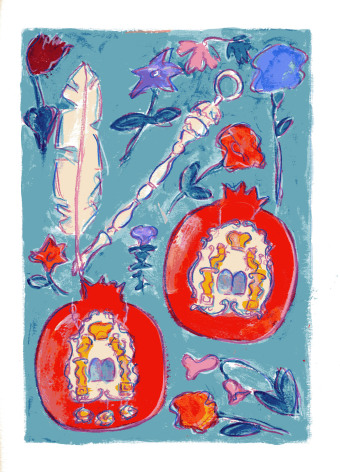 mark podwal, Israel's Fruits and Flowers (SOLD), 2011, acrylic, gouache and colored pencil on paper, 16 x 12 inches