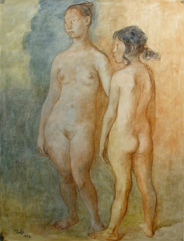 Francisco Zu&ntilde;iga, Two Women, 1972, pastel and watercolor on paper, 25 3/4 x 19 3/4 inches