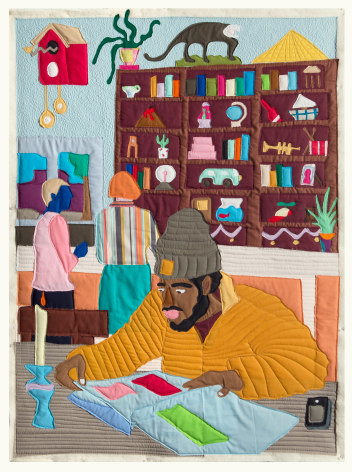 Michael C. Thorpe Poo in the Library, 2022 Textile, quilting cotton and thread 51 x 38 inches