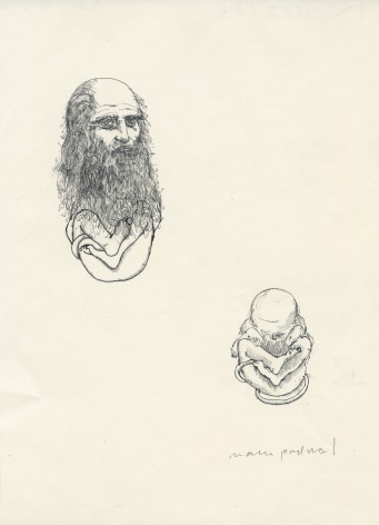 mark podwal, Leonardo da Vinci Infantile Self-Portrait, 1975, ink on paper, 9 7/8 x 7 inches
