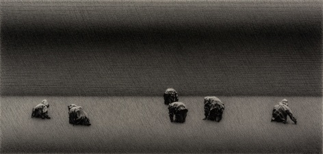 Anthony Mitri Strawberry Pickers 3, Ile d'Orleans, Canada, 2014 charcoal on paper 10 x 21 inches