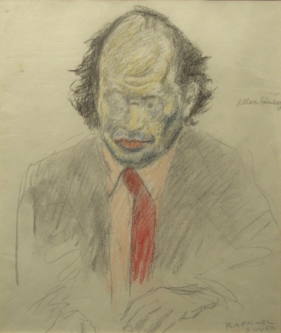 Raphael Soyer, Allen Ginsberg, pencil, pastel on paper, 14 1/4 x 12 inches