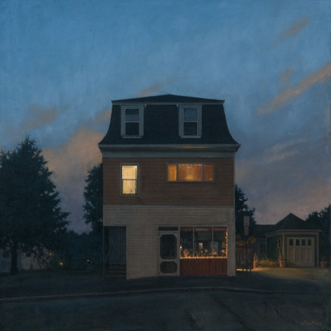 linden frederick, Mansard (SOLD), 2016, oil on linen, 36 x 36 inches, this painting inspired the short story, Mansard, by Lily King
