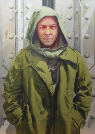 Joseph McNamara, Man in Raincoat (SOLD), 1981, oil on canvas, 42 x 30 inches