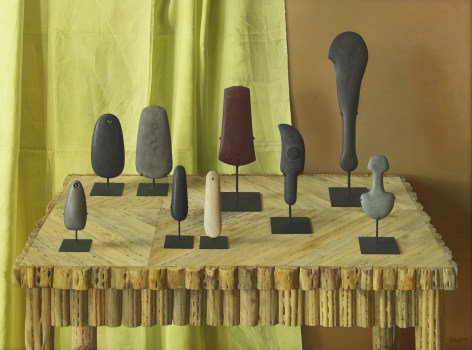 Claudio Bravo, Piedras Rituales / Ritual Stones, 1997, oil on canvas, 38 x 51 inches