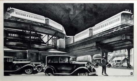 Louis Lozowick, Traffic (SOLD), c.1930, lithograph, 9 x 16 inches (image size)