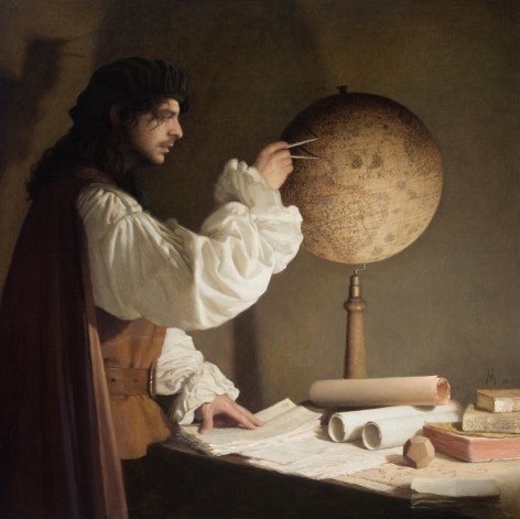 guillermo munoz vera, The Geometer (SOLD), 2011, oil on canvas on panel, 39 3/8 x 39 3/8 inches
