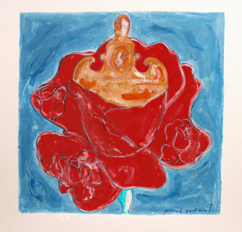 Mark Podwal, Rabbi Loew's Rose (SOLD), 2008, acrylic, gouache and colored pencil on paper, 12 x 12 inches