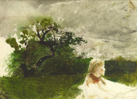 Andrew Wyeth, In the Orchard, 1974 watercolor and graphite on paper 21 5/8 x 29 7/8 inches