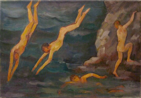 Bernard Karfiol, Boys Diving, nd, oil on canvas, 14 x 20 inches