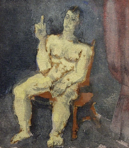 Max Weber, Seated Figure, 1926, gouache and graphite on paper, 4 3/4 x 4 1/8 inches