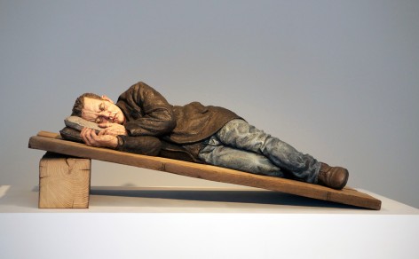 Sean Henry, Ramp, 2012, bronze, oil paint, wood, 35 x 17 x 13 inches, Edition of 6