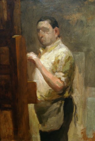 David Levine, Self-Portrait, 1969, oil on panel, 12 x 8 inches