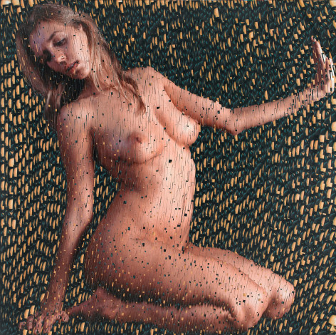 david mach, Maneater, 2007, postcard (Hannibal Lecter), collage on wood backing, 72 x 72 inches