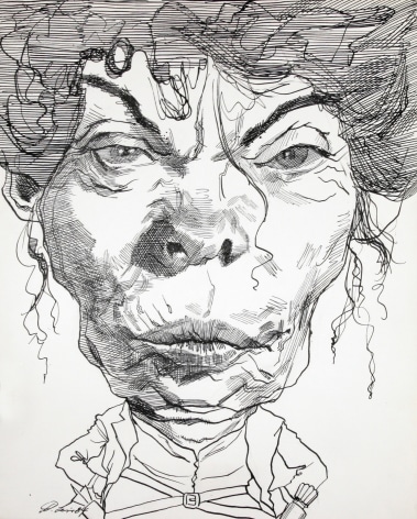 David Levine, Jean Kirkpatrick, 1984, ink on paper, 13 1/2 x 11 inches