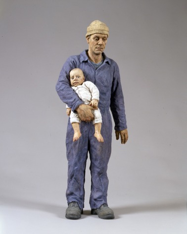 Sean Henry, Sean Henry, Man &amp; Child, 2001, bronze, oil paint, 32 1/2 x 14 x 10 1/2 inches