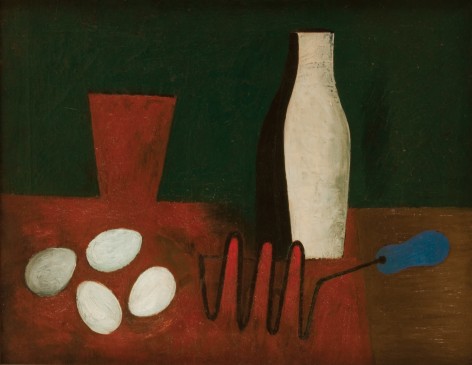 willem de kooning, Untitled (Still Life with Eggs and Potato Masher), c. 1928-1929 oil and sand on canvas 18 x 24 inches