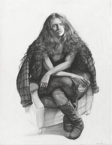Steven Assael Julie Holding Glass, 2011, graphite and crayon on paper, 18 x 14 inches