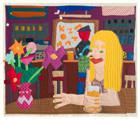 Michael C. Thorpe Flower Gal @ Bar, 2022 Textile, quilting cotton and thread 48 x 58 inches
