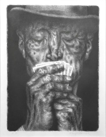 Joseph Hirsch, The Shark (Poker Player) [SOLD], nd, black &amp; white lithograph, 12 x 9 inches
