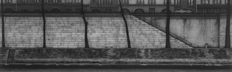Anthony Mitri, Study: Rive Gauche, Paris, 2007, charcoal on paper, 6 1/4 x 19 3/4 inches