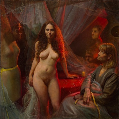 Steven Assael, Bridal Preparation, 2015, oil on canvas, 68 x 68 inches