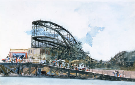 David Levine Ramp, Crowd and Ride (SOLD), 1995, watercolor on paper, 13 3/4 x 22 inches
